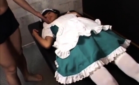 Sultry Japanese Maid In Uniform Hangs On For A Raging Cock