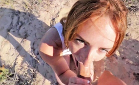 Dazzling Redhead Teen Gives A Hot Pov Blowjob On The Beach