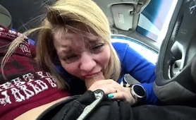 Naughty Blonde Teen Delivers A Deep Pov Blowjob In The Car