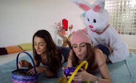 Lucky Bunny Has Two Beautiful Teens Sharing His Meat Stick