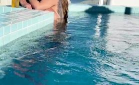 Horny Amateur Brunette Sucks Off Her Boyfriend In The Pool