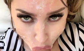 Facialized Slut Working Her Luscious Lips On A Big Sex Toy