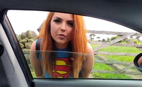Redhead Hitchhiker With Marvelous Tits Blows A Cock Outdoors