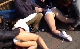Two Cute Asian Babes Getting Used By A Group Of Boys Outside